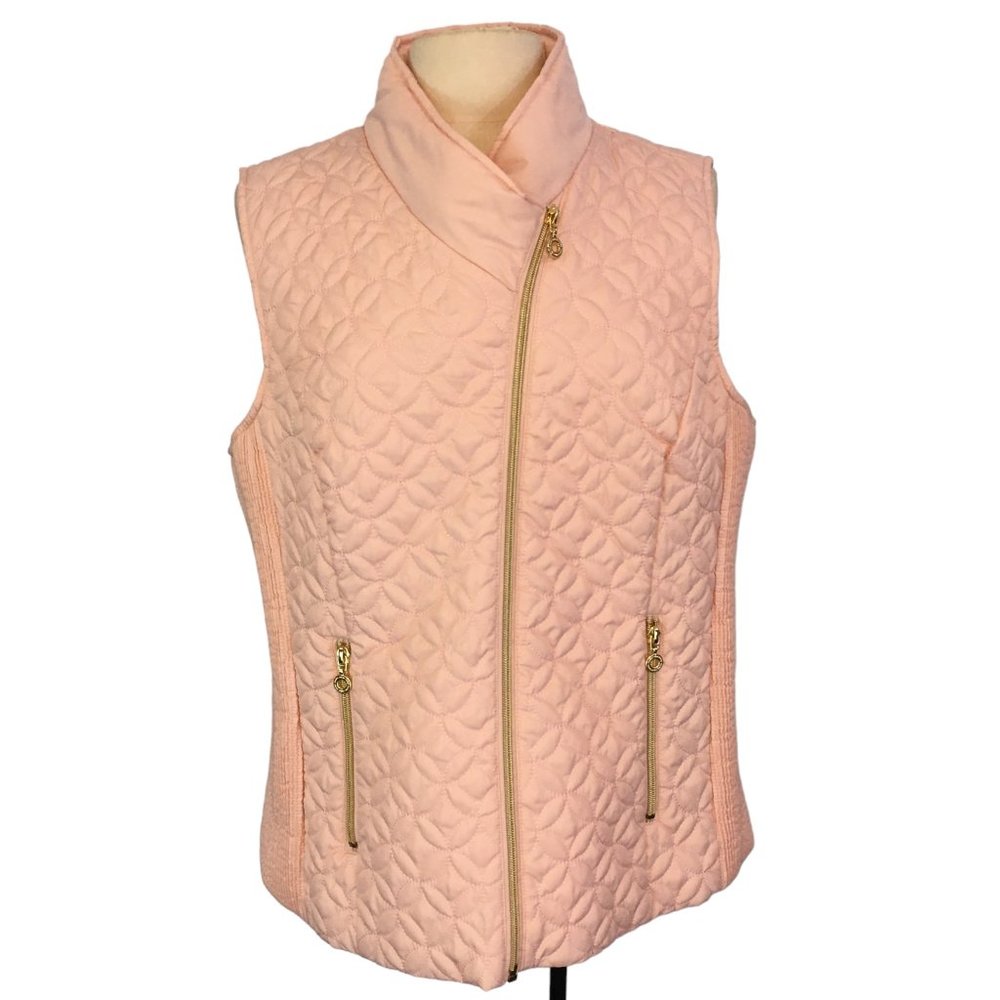 Marc New York Womens Light Pink Quilted Puffer Vest, Gold Zipper, XL